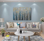 Yihui Arts Birch Tree Canvas Wall Art Hand Painted Teal and White Color Painting - Image 4