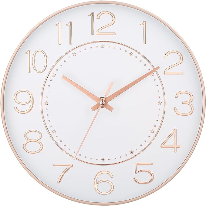 HZDHCLH Modern Wall Clocks Battery Operated, 10 inch White and Rosegold Clock by HZDHCLH