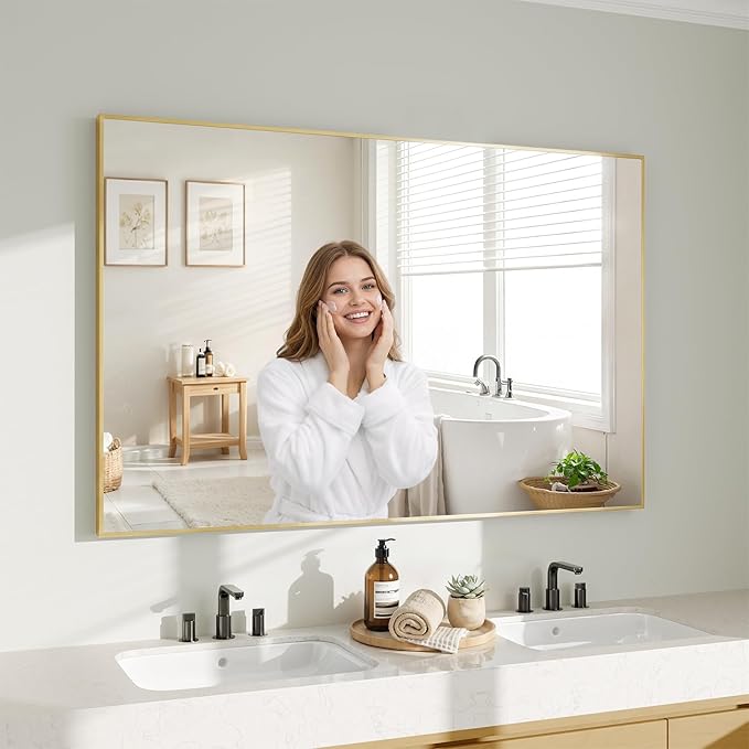 Koonmi Gold Mirrors for Wall, 30x48 Inch Bathroom Mirror, Rectangular Wall by KOONMI