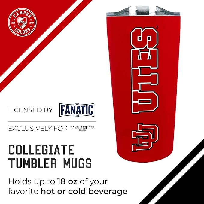 Campus Colors NCAA Stainless Steel Tumbler perfect for Gameday - 18 oz - Double Walled - Keeps Drinks Perfectly Insulated (Utah Utes - Red)