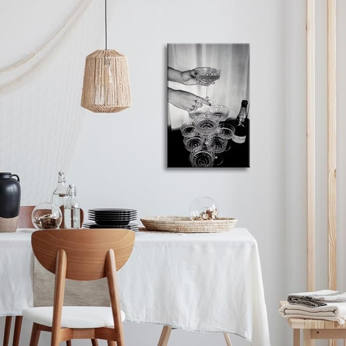 Vintage Champagne Glasses Posters Black and White Wall Art Trendy Wine Decor - Image 4