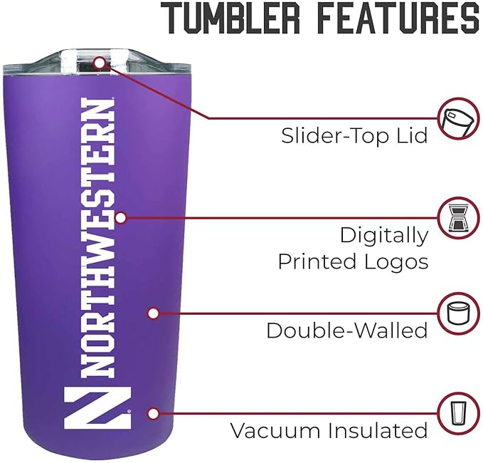 Campus Colors NCAA Stainless Steel Tumbler perfect for Gameday - 18 oz - Double Walled - Keeps Drinks Perfectly Insulated (Northwestern Wildcats - Purple)