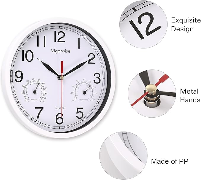 8 Inch White Wall Clock, Sweep Silent Movement Accurate Clocks - Image 3