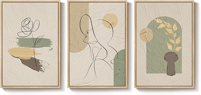 Framed Abstract Boho Wall Art for Living Room, 3 Piece Large Neutral Canvas - Image 7