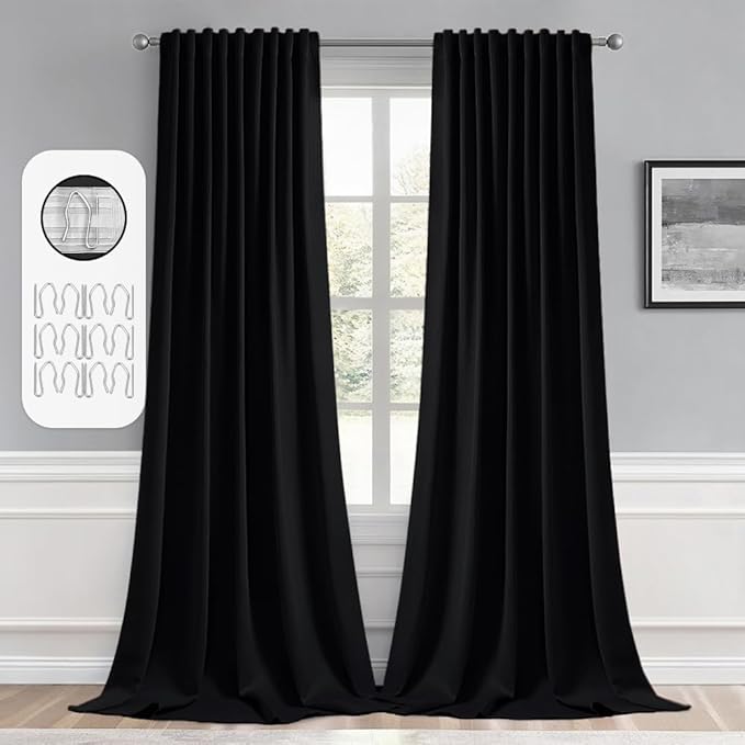 MIULEE Black Back Tab Blackout Curtains 100 Inch Length 2 Panels Set by MIULEE