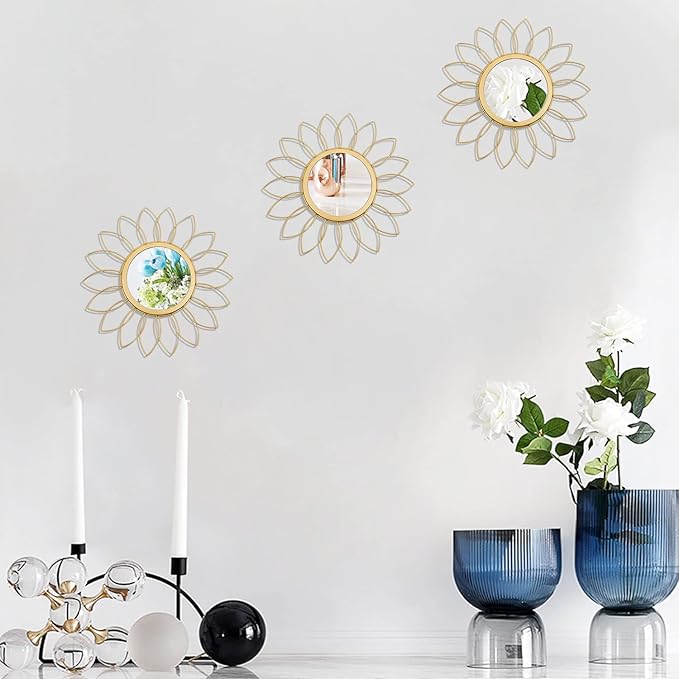 3 Pack Metal Mirrors for Wall Sunburst Wall Mirrors Home Décor Decorative - Image 4