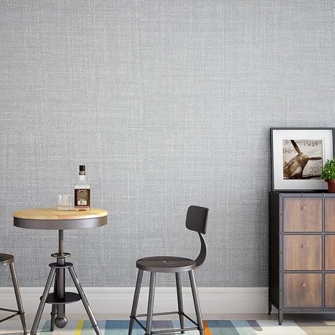 Fabric Peel and Stick Wallpaper Gray Faux Grasscloth Wallpaper Self-Adhesive - Image 5