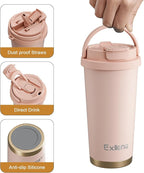16oz Tumbler with 3 in 1 Lid - Travel Coffee Tumbler - 100% Leakproof and Spill Proof for Hot and Cold Drink - Coffee Mug for Travel, Office, School...(Pink)