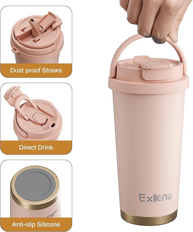 16oz Tumbler with 3 in 1 Lid - Travel Coffee Tumbler - 100% Leakproof and Spill Proof for Hot and Cold Drink - Coffee Mug for Travel, Office, School...(Pink)