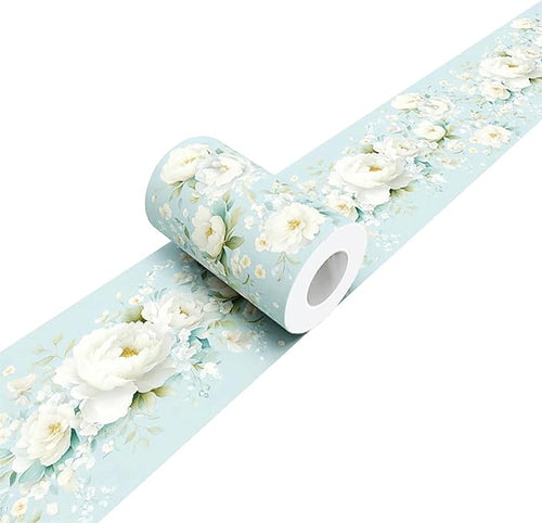 3D Floral Wallpaper Border White Peony Peel and Stick Light Blue Wall Border - Image 2