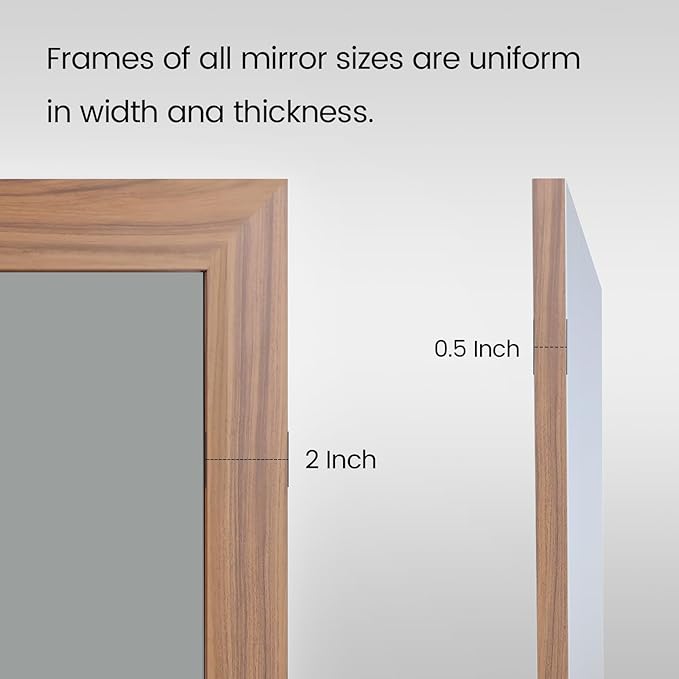 Amorho Bathroom Mirror, 60 X30 Inch Wall Mirror, Walnut Wood Grain Metal Framed - Image 3