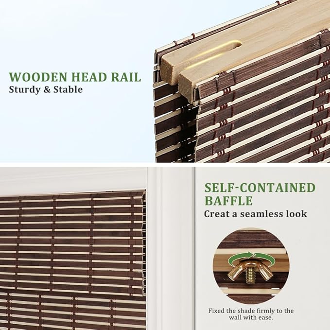SEEYE Cordless Bamboo Blinds Shades, Light Filtering Bamboo Roller Shades - Image 5