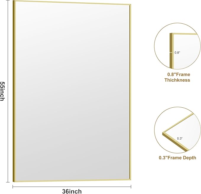 KOCUUY Large Gold Bathroom Mirror, 55x36 inch Rectangular Mirror - Image 8