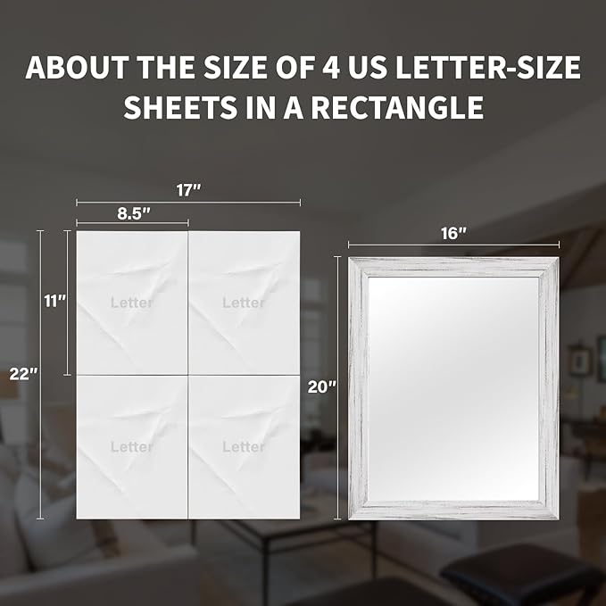 White Wood Effect Framed Wall Mirror, 16x20 Rectangle Mirror, Anti-desilvering - Image 5