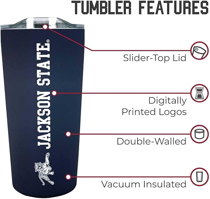 Campus Colors NCAA Stainless Steel Tumbler perfect for Gameday - 18 oz - Double Walled - Keeps Drinks Perfectly Insulated (Jackson State University - Navy)