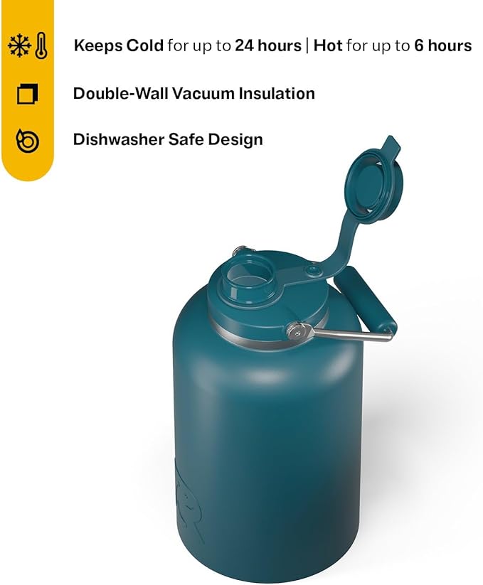 RTIC 1 Gallon Outback Jug, Stainless Steel, Ceramic Lined Insulated Water Bottle with Lid and Handle, BPA-Free, Double Wall Vacuum Insulation, Marine