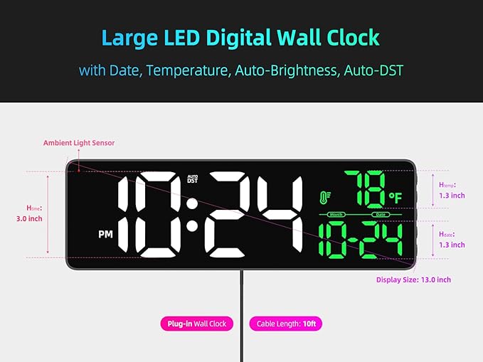 Large LED Digital Wall Clock - Image 2