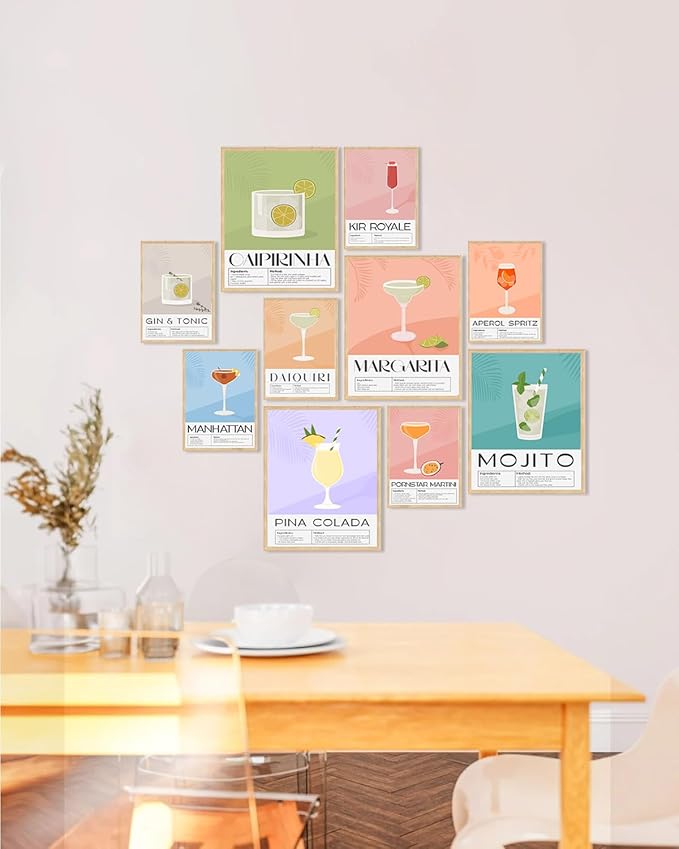 KBKBART Vintage Cocktail Poster Set of 10, Retro Bar Cart Accessories, Colorful - Image 4