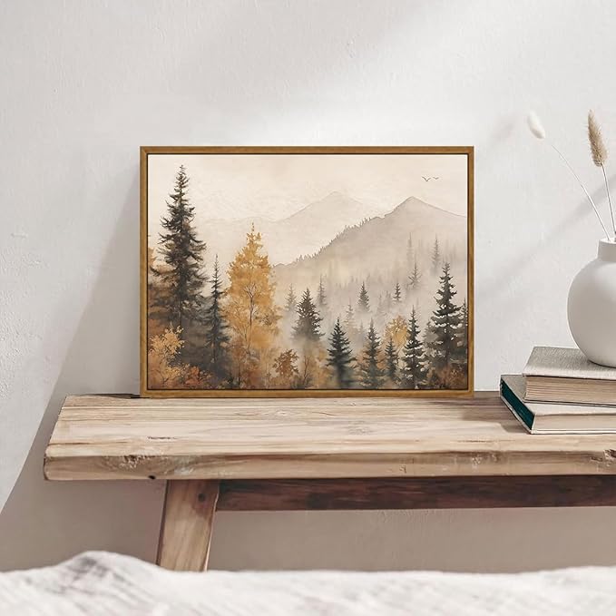 OIQArtOIQ Vintage Framed Wall Art Autumn Mountain Landscape Canvas Art Prints - Image 2