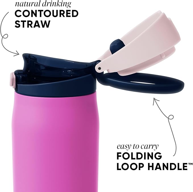 Simple Modern Mesa Loop Water Bottle with Covered Straw and Handle | 24oz Cup Holder Friendly Insulated Stainless Steel Bottles for Travel, Sports and School | Fuscia Mix