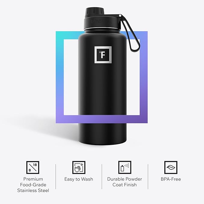 IRON °FLASK Camping & Hiking Hydration Flask with Spout, Wide Mouth Insulated Stainless Steel Sports Water Bottle - 32 oz Aurora