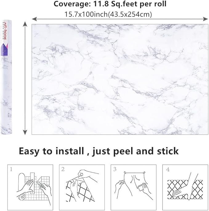 Arthome White Marble Contact Paper - Image 7