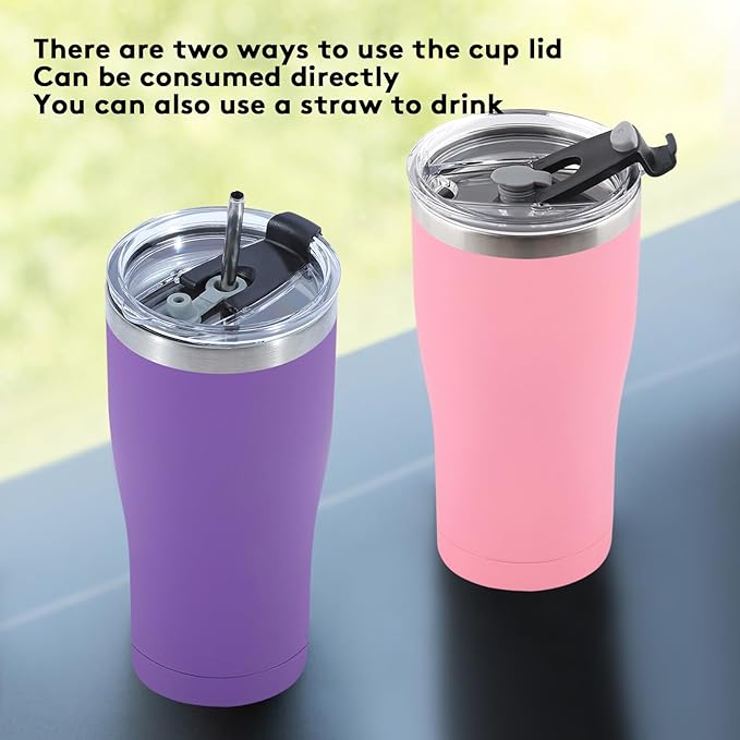 Travel Coffee Tumbler 30 oz, Stainless Steel Mug with Lid and Straw, Insulated Cup for Water, Tea, Hot and Cold Drinks (White)