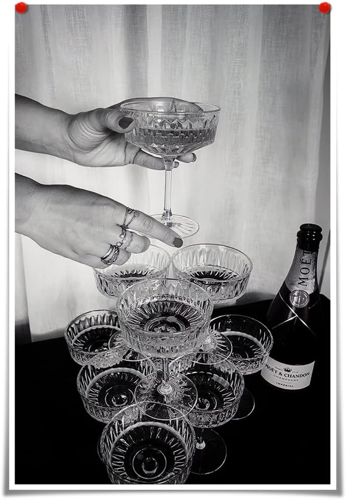 Vintage Champagne Glasses Posters Black and White Wall Art Trendy Wine Decor - Image 2