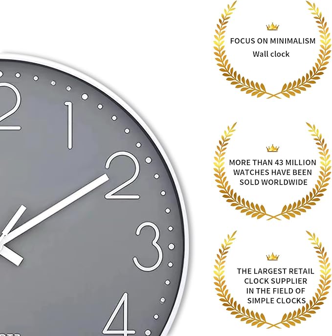 SIN&MI Wall Clock Silent & Non Ticking Modern Quartz Battery Operated Digital - Image 2