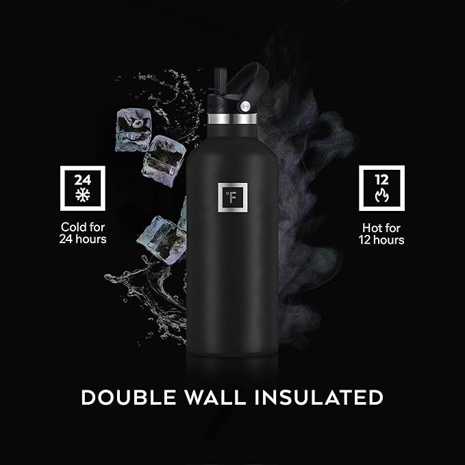 IRON °FLASK Camping & Hiking Hydration Flask with Straw, BPA-Free Insulated Stainless Steel Sports Water Bottle - 24 oz Dark Pine