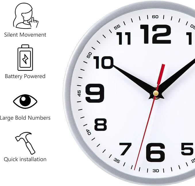 Wall Clock Silent Non-Ticking 8 Inch Modern Clocks Battery Operated Small - Image 2