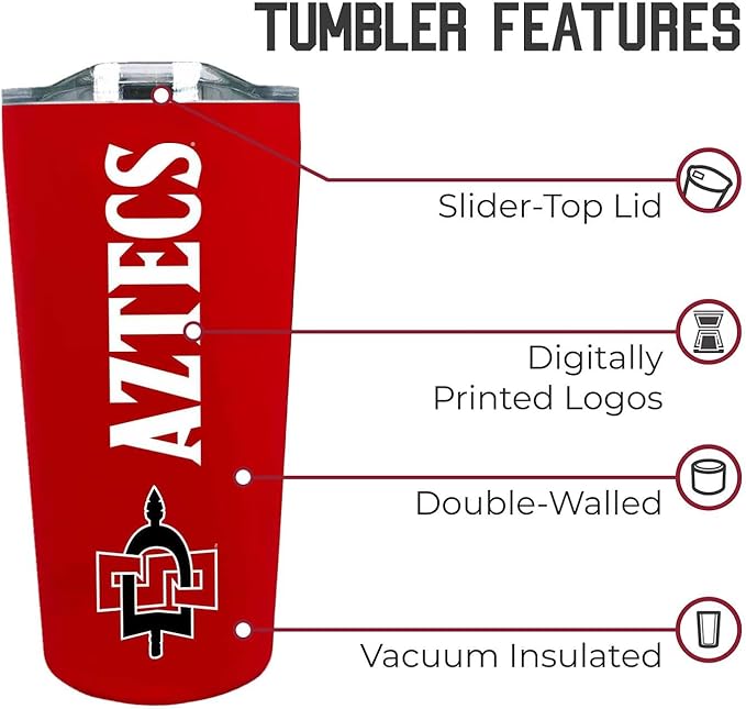 Campus Colors NCAA Stainless Steel Tumbler perfect for Gameday - 18 oz - Double Walled - Keeps Drinks Perfectly Insulated (San Diego State Aztecs - Red)