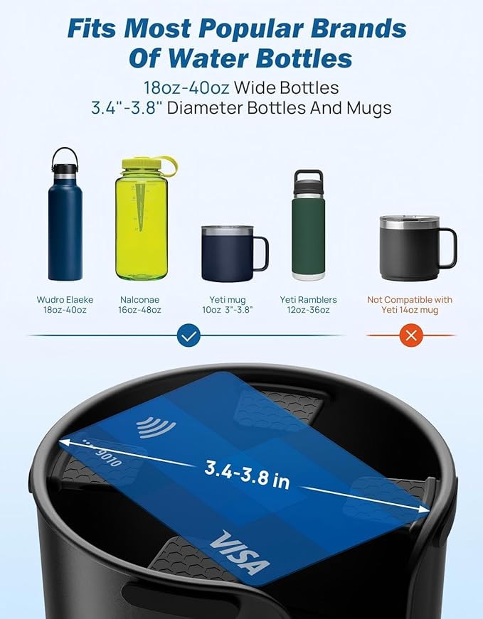 JOYTUTUS Large Stable Cup Holder Expander for YETI, Hydro Flask, Hold 18-40 oz Bottles and Mugs, Car Cup Holder Adapter with Adjustable Rubber Base