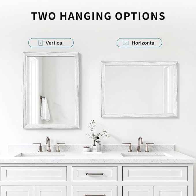 White Grey Wood Effect Framed Wall Mirror, 22x30 Rectangle Mirror, - Image 5
