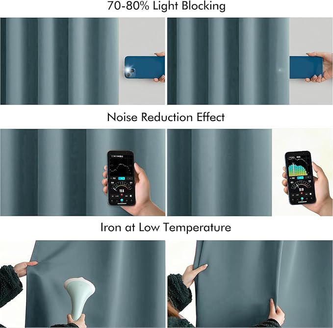 MIULEE Greyish Blue Back Tab Blackout Curtains 120 Inch Long 2 Panels Set - Image 5