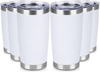 20 oz Tumbler Stainless Steel Tumblers Bulk with Lid Double Wall Insulated Coffee Tumbler Cups for Hot & Cold Drinks Powder Coated Travel Coffee Tumbler Mug Metal (White, 6 pack)