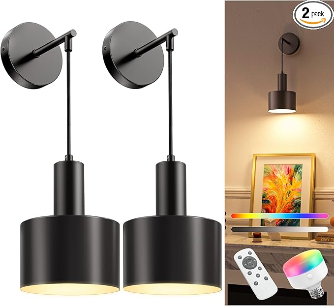 NIORSUN Battery Operated Wall Sconce Set of 2, 9 Colors Sconces Wall Decor by NIORSUN