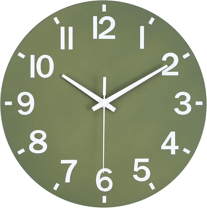 HZDHCLH Wall Clock 8 Inch Silent Non Ticking Wood Battery Operated Green Wooden by HZDHCLH