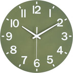 HZDHCLH Wall Clock 12 Inch Silent Non Ticking Wood Battery Operated Green by HZDHCLH
