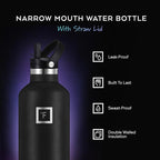 IRON °FLASK Camping & Hiking Hydration Flask with Straw, BPA-Free Insulated Stainless Steel Sports Water Bottle - 24 oz Graphite