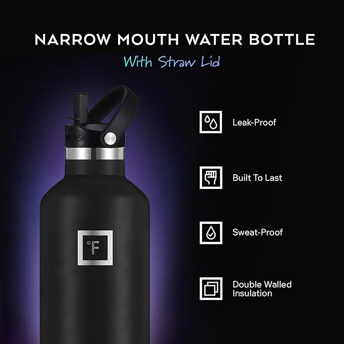 IRON °FLASK Camping & Hiking Hydration Flask with Straw, BPA-Free Insulated Stainless Steel Sports Water Bottle - 24 oz Cashmere Cream
