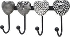 Coat Rack Wall Mounted with 4 Hooks, Heart Geometric Pattern Decorative Wall by BanllisDinoFunandSpaceAdventures