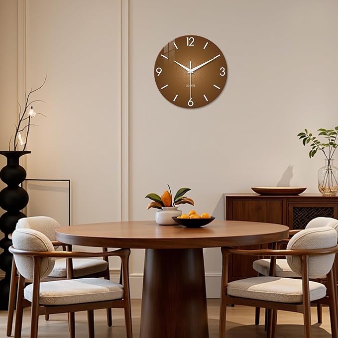 XFM Brown Wall Clock 12 Inch Modern Silent Wall Clocks Battery Operated Round - Image 4