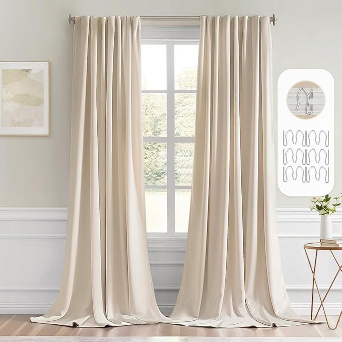 MIULEE Cream Beige Back Tab Light Blocking Curtains 98 Inch Length 2 Panels Set by MIULEE