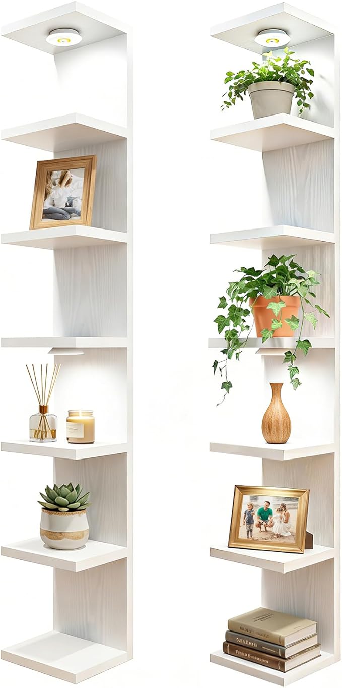 Fixwal 7 Tier Wall Mounted Shelf Set of 2 White Lack Wall Shelf by Fixwal