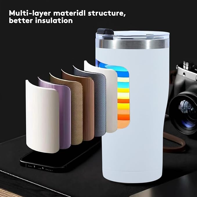 Travel Coffee Tumbler 30 oz, Stainless Steel Mug with Lid and Straw, Insulated Cup for Water, Tea, Hot and Cold Drinks (White)