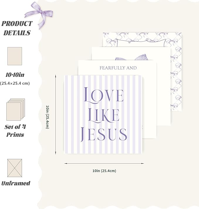 LARTSFRO Coquette Purple Bow Jesus Wall Art Decor Posters, Inspirational Bible - Image 2