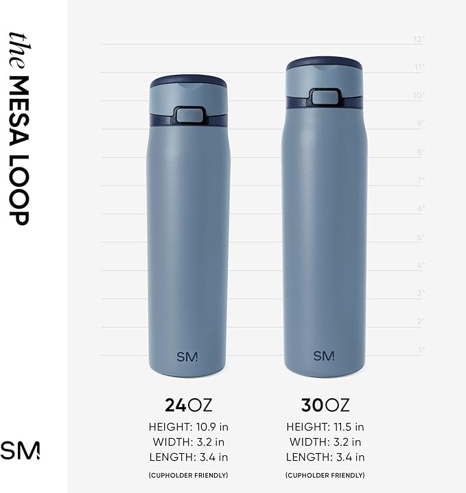 Simple Modern Mesa Loop Water Bottle with Covered Straw and Handle | 24oz Cup Holder Friendly Insulated Stainless Steel Bottles for Travel, Sports and School | Deep Dune