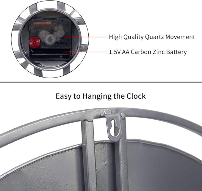 24 inch Large Wall Clock Decorative Metal Retro Oversized Clocks Decor - Image 5