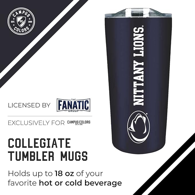 Campus Colors NCAA Stainless Steel Tumbler perfect for Gameday - 18 oz - Double Walled - Keeps Drinks Perfectly Insulated (Penn State Nittany Lions - Navy)